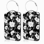 2 Pack Luggage Tags for Suitcases Black Flowers and Leaves Leather Luggage Tags Privacy Cover ID Label with Stainless Steel Loop and Address Card for Women Men Travel Bag Backpack (Black Flowers and Leaves)