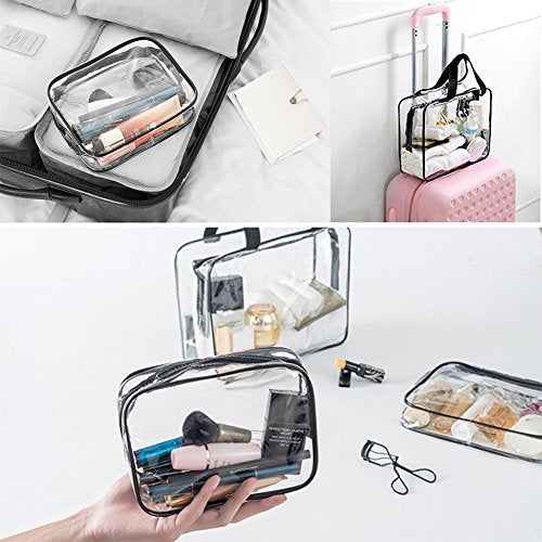 6 Packs Clear Makeup Bags (Black-6PCS (Large+Medium+Small))