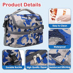 Kids Double Decker Cooler Insulated Lunch Bag Large Tote for Boys (Blue Camo)