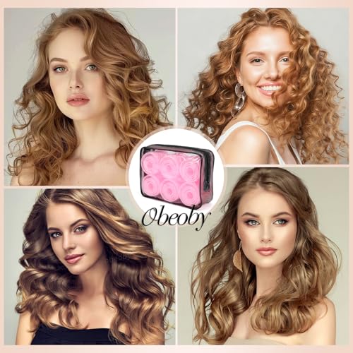4 Sizes Self Grip Hair Rollers Set for Long (Pink)