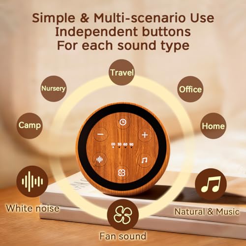 Portable Sound Machine White Noise Machine for Baby Kids Adults Sleeping with 32 Soothing Sounds 32 Volume Levels Brown Noise Machine with 4 Timer Memory Funtion for Travel Office Privacy (Wood Grain)
