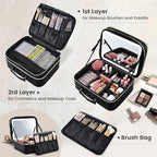 Makeup Bag with LED Lighted Mirror 12.2 IN Cosmetic Train Case Double Layer Makeup Case Adjustable Brightness in 3 Colors Cosmetic Organizer Artist Storage with Brush Holder Vanity Black Checkerboard (12.2 Inch Black Checkerboard / 0-Double Layer)