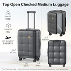 26 Inch Large Checked Luggage Hardside Suitcases Top Open Charcoal Grey (26 Inch / Charcoal Grey)