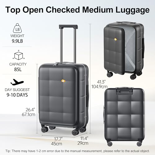 26 Inch Large Checked Luggage Hardside Suitcases Top Open Charcoal Grey (26 Inch / Charcoal Grey)