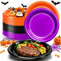 100 Count 10 Inch Halloween Plastic Plates Colored Party Disposable Plates (Black/Orange/Purple / 100 Pcs)