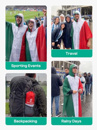 Adult Rain Poncho Waterproof Hooded Raincoat Lightweight Packable (One Size / Mexican Flag 1 Pack)
