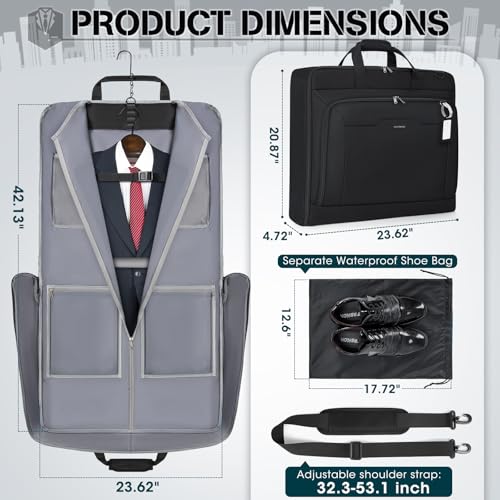 Garment Bags for Travel Carry On Garment Bag for Hanging Clothes (Black)