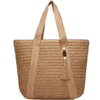 Straw Beach Bags for Women Summer Tote Bag Boho Shoulder Purse (D Khaki)