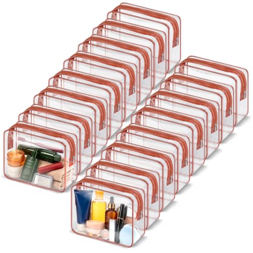 16 Packs Clear Makeup Bags Cosmetic Zipper Pouches Waterproof TAS Approved Toiletry Bags PVC Organizer Storage Case for Vacation Travel Bathroom（Brown (16pcs Brown M)