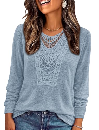 Blouses for Women Dressy Casual V Neck T Shirts Going Out Tops Grey Blue S (Small / Grey-blue)