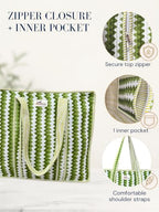 100% Cotton Quilted Tote Bag For Women (Olive Zigzag)