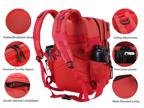 Military Tactical Backpack for Men and Women 45L Army 3 Days Assault Pack Bag Large Rucksack with Molle System Red (Red)