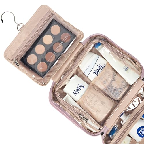 Travel Toiletry Bag for Women Hanging Organizer Makeup Case Pockets (Peach-Pink / Large)