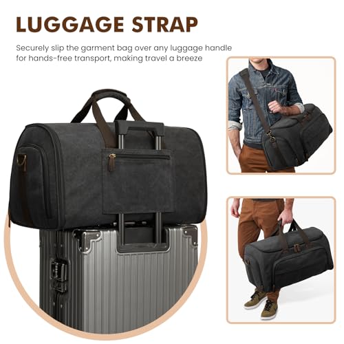 Carry On Garment Bag for Travel Convertible Garment Duffle Bag Suit Bags for Men Women Travel 2 in 1 Hanging Suitcase Business Travel Bag with Toiletry Bag (50l / Black)