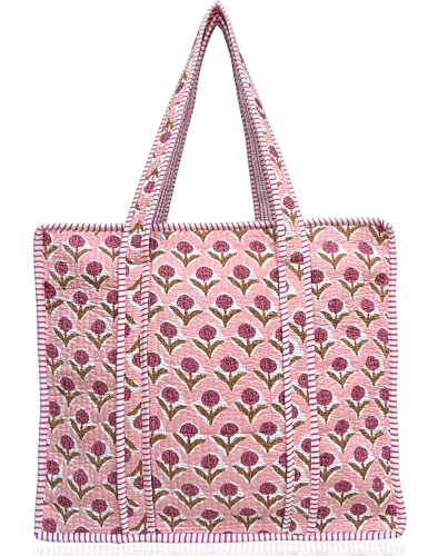 100% Cotton Quilted Tote Bag For Women (Blobfish Night Shadz Floral Print)