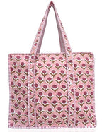 100% Cotton Quilted Tote Bag For Women (Blobfish Night Shadz Floral Print)