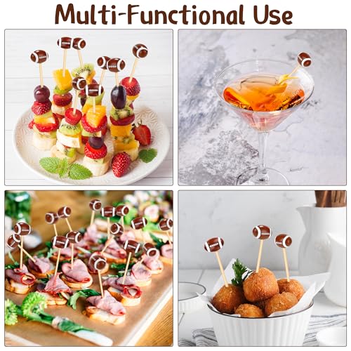 100 Pieces Football Decorative Sports Ball End Cocktail Skewers 4.7 Inch Bamboo Cocktail Picks Wooden Decorative Fruit Toothpicks for Appetizers Bar Drinks Fruit Sandwich Buffets Party Supplies (Football)
