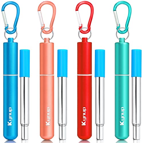 4Packs Reusable Straws (Blue-Rose Gold-Red-Turquoise)