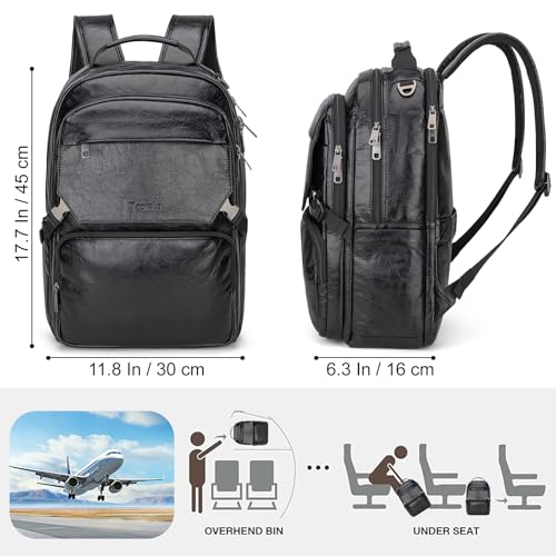 Full Grain Genuine Leather Laptop Backpack for Men and Women (W-black)