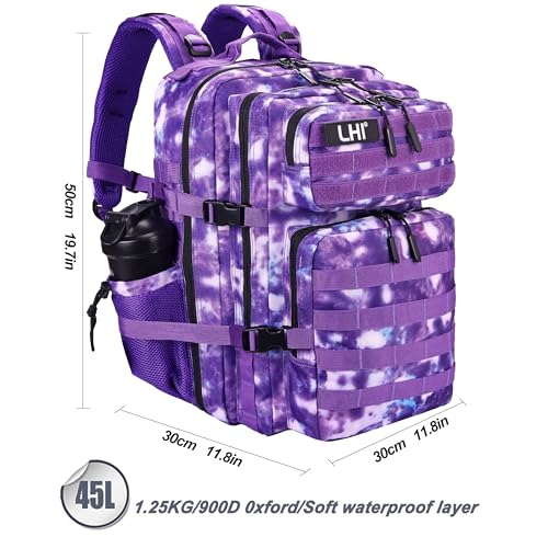 Military Tactical Backpack for Men and Women 45L Army 3 Days Assault Pack Bag Large Rucksack with Molle System Purple White (Purple White)
