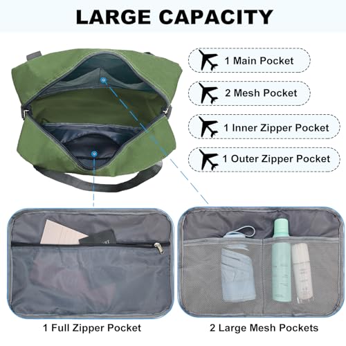 15 Inch Small Carry On Bags for Airplanes Spirit Airlines Personal Item Bag Underseat Foldable Travel Duffle Gym Bags for Women Men (ArmyGreen / 20L)