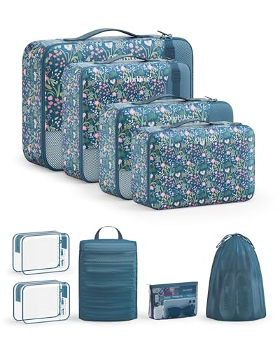 Packing Cubes for Travel (10 Dark Blue Floral)