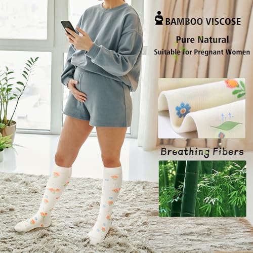 Viscose Made from Bamboo Compression Socks for Pregnant Women 20 (Large / 4 Pair-flower)