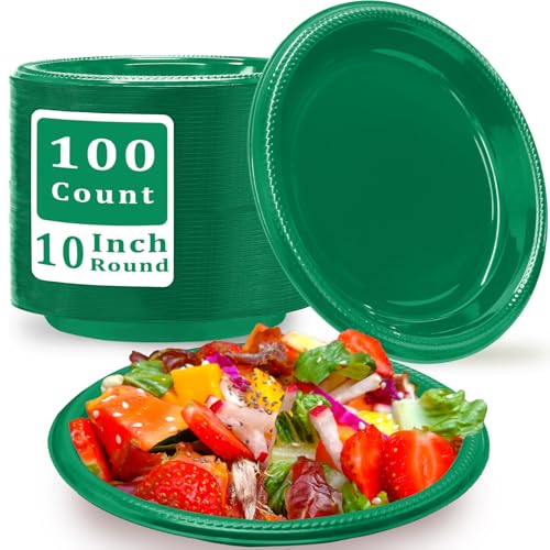 100 Pcs 10 Inch Green Plastic Plates (Green / 100 Pcs)