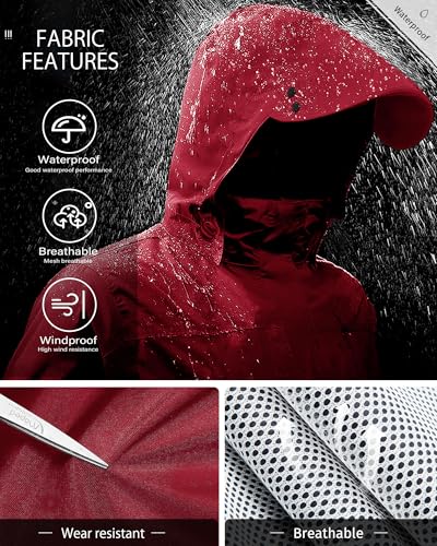 Rain Suit Waterproof Breathable Lightweight 2 (Small / Red)