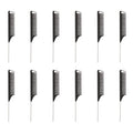 STUDIO LIMITED Carbon Pin Tail Comb Set – 12 Pcs Anti-Static Rat Tail Combs for Easy Parting and Styling with Stainless Steel Tips