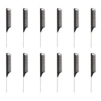 STUDIO LIMITED Carbon Pin Tail Comb Set – 12 Pcs Anti-Static Rat Tail Combs for Easy Parting and Styling with Stainless Steel Tips