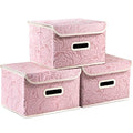Collapsible Storage Boxes with Lids Fabric Decorative Storage Bins Cubes Organizer Containers Baskets with Cover Handles Divider for Bedroom Closet Living Room 9.8x7.9x6.7 Inch 3 Pack (Pink / Small(3-Pack))