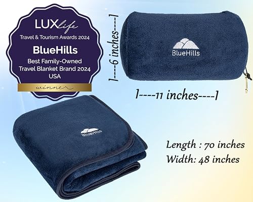 Premium Soft Rolled Travel Blanket Pillow Airplane (Travel / R04-navy Blue)