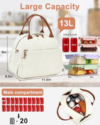 Lunch Bag for Women Men Cute Corduroy Lunch Tote Bags Reusable Insulated Lunch Box Large Capacity Reusable Insulated Cooler for Work Picnic or Travel (Corduroy White brown-13L / 13L)