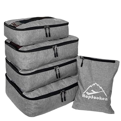 5 Set Packing Cubes for Travel Large Suitcase Luggage Organizer Bags Travel Accessories Vacation 4 Cubes 1 Laundry Pouch Bag (Snow Gray)