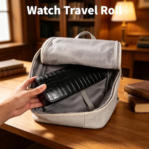 Travel Watch Case (Black/Red Bamboo Grain-3)