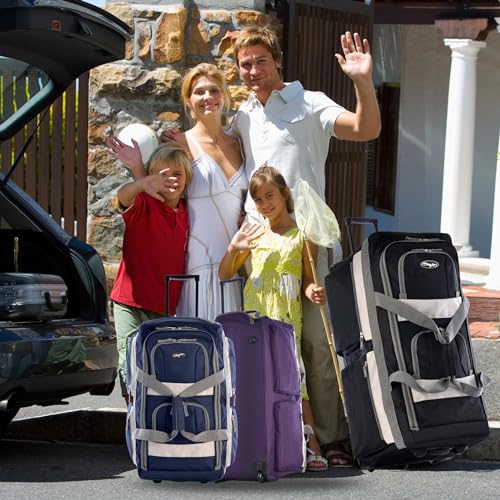 22 inch Carry On 8 Pockets Wheeled Rolling Duffel Bag Water Resistant Luggage Lightweight Travel Suitcase with Retractable Handle (22 inch / Dark Lavender)
