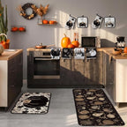 10 Pcs Fall Pumpkin Kitchen Decor Set Kitchen Towels Pot Holders Oven Mitts and Rugs Set Thanksgiving Towels for Baking Cooking BBQ Autumn Home (Black, White, Brown / Black Pumpkin)
