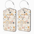 2 Pack Luggage Tags for Suitcases Boho Rainbow Flower Leather Luggage Tags Privacy Cover ID Label with Stainless Steel Loop and Address Card for Women Men Travel Bag Backpack (Boho Rainbow Flower)