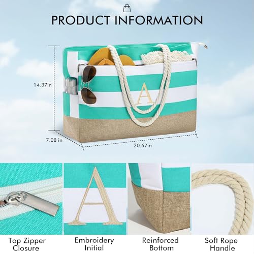 Personalized Gifts for Women Initial Beach Bags for Women (Light Blue)