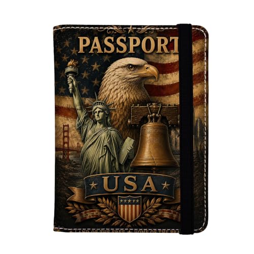 USA Eagle Passport Holders Leather Passport Wallet for Travel Essentials (USA Eagle / One Size)