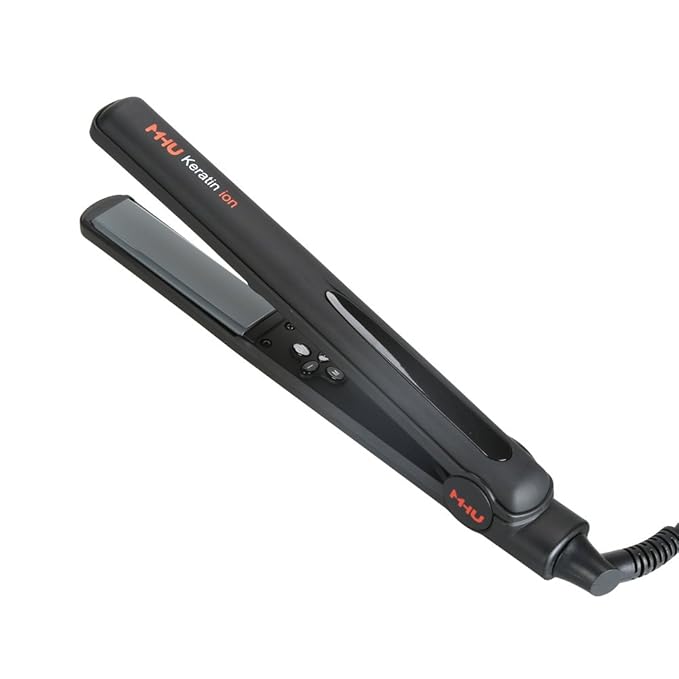 MHU Professional 1 Inch Keratin Ion Flat Iron Tourmaline Ceramic Hair Straightener Instant Heat Up Auto Shut-Off Adjustable Temperature with LED Display Black (285°F-450°F)