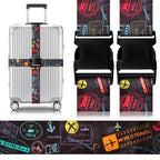Luggage Straps for Suitcases Adjustable Travel Belt (Airplane black)