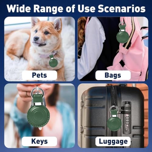 1 Pack Genuine Leather Handcrafted for Airtag Holder Keychain (B9-Green)