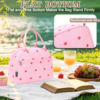 Insulated Lunch Bag for Women (Corduroy Strawberries RoseRed)