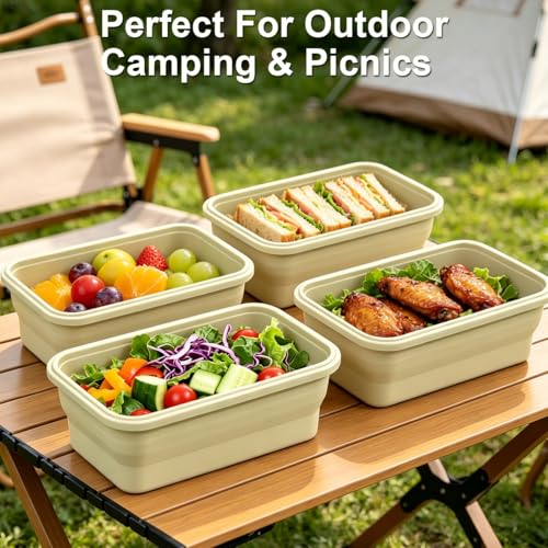 Collapsible Food Storage Containers with Airtight Lid & Air Vent (4x1200ml Lightgreen)