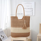 Straw Beach Bags for Women Summer Tote Bag Boho Shoulder Purse (A Khaki)