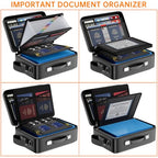 Fireproof Document Box Hard Case with Lock＆Accordion File Folder (15.2" x 11.2" x 5.3" / Black)