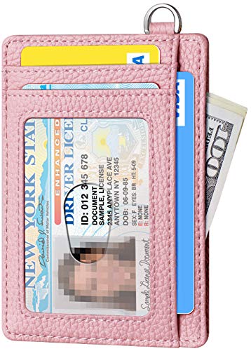 Slim Minimalist Wallet RFID Credit Card Holder for Men (small / Litchi Pink)