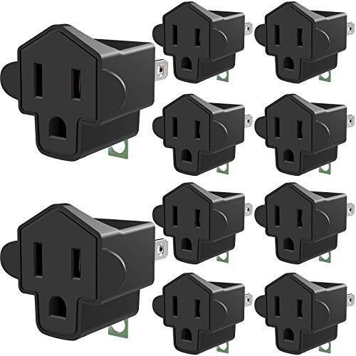10 Pack ETL Listed 3 Prong to 2 Prong Adapter Converter (10 Pack / Black)